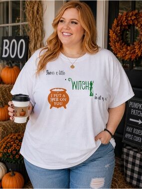 Handmade Witch Graphic T-Shirt 2XL White “There’s a Little Witch in All of Us”